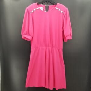 Lynn Davis Vintage Pink Capped Short Sleeve BOTTOM CUT OFF Dress tunic blouse